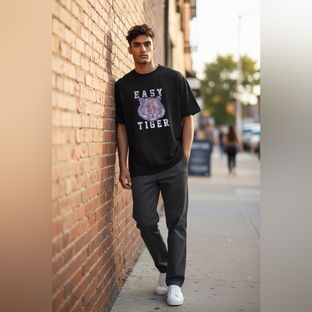 Black 'Easy Tiger' Graphic T-Shirt